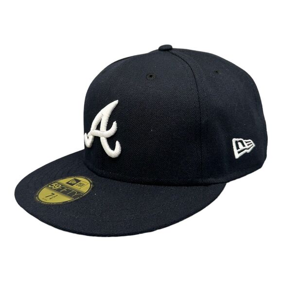 New Era 59Fifty Atlanta Braves Fitted MLB ROAD Navy Cap Men's Hat Sz 7-3/4‎ - Picture 2 of 8